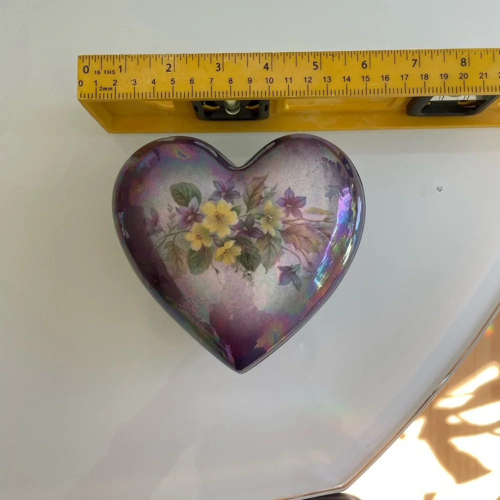 Porcelain Purple Iridescent Floral Heart-Shaped Box